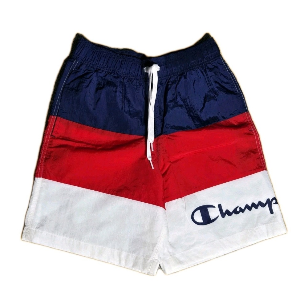 Champion Men's S Swim Trunks Mesh Liner‎ Board Shorts Color Block Red White Blue